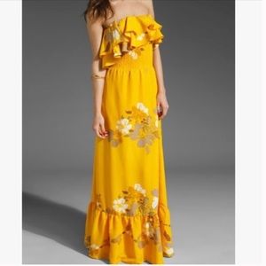 NWT MM Couture Yellow hibiscus print Maxi Dress Size S